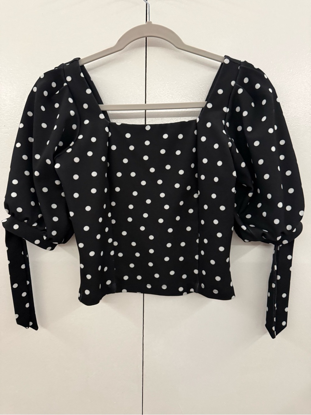 ASOS Black and White Polka Dot Puff Sleeve Square Neck Top